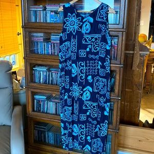Long Summer Patterned ‘Silky’ Dress in Blues Size Medium/Large